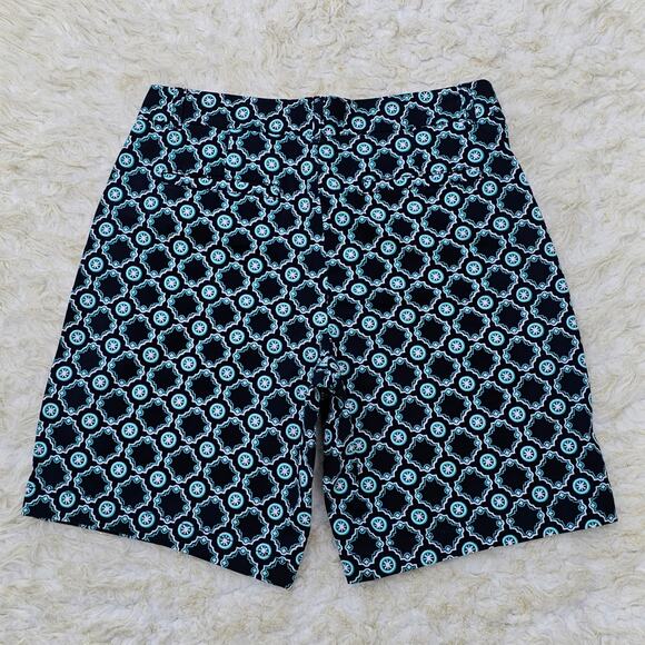 Stretch Khaki Shorts Crown & Ivy Size 8 Navy Green Tile Geometric Print EUC - Picture 4 of 4